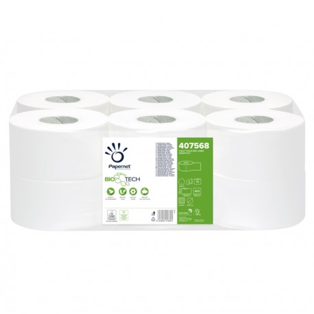 Carta igienica Mini Jumbo Bio Tech - microgoffrata - 2 veli - 16,5 gr - diametro 19,5 cm - 9,5 cm x 150 mt - Papernet