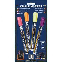 Marcatore a gesso liquido - punta fine da 1,00-2,00mm - colore assortiti tropical - Securit - conf. 4 pezzi