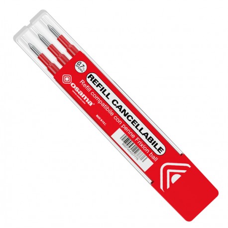 Refill per penne gel cancellabili - punta 0,7 mm - rosso - Osama - conf. 3 pezzi