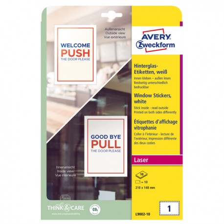 Etichette adesive per finestre - in carta - con pellicola - laser - rimovibili - 210 x 148 mm - 1et/fg - 10 fogli - bianco - Ave