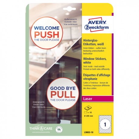 Etichette adesive per finestre - in carta - con pellicola - laser - rimovibili - diametro 200 mm - 1et/fg - 10 fogli - bianco - 