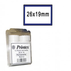 Rotolo da 600 etichette per Printex Z 17 - 26x19 mm - adesivo permanente - bianco - cornice blu - Printex - nero - pack 10 rotol