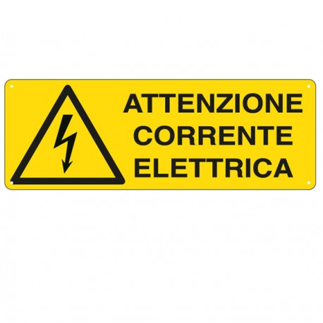 Cartello segnalatore - 35x12,5 cm ATTENZIONE CORRENTE ELETTRICA - alluminio - Cartelli Segnalatori