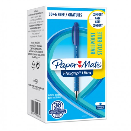 Penna a sfera a scatto Flexgrip Ultra - punta 1,0mm - blu - Papermate - conf. 30+6 pezzi