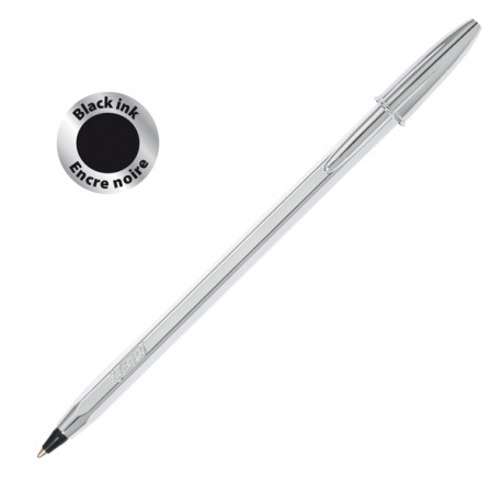 Penna a sfera Cristal Shine con capppuccio - punta media 1,0 mm - nero - fusto silver - Bic - conf. 20 pezzi