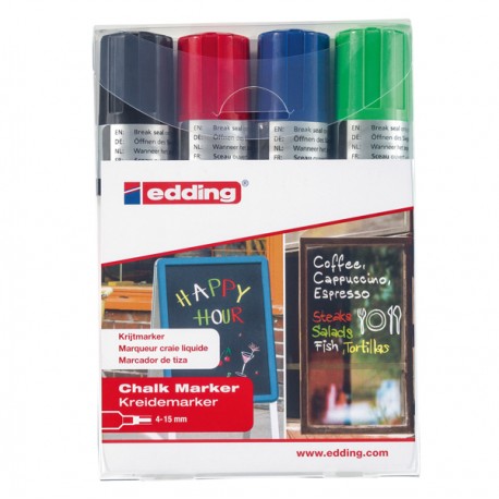 Marcatore a gesso liquido 4090 - punta scalpello - da 4 a 15mm - Edding - astuccio 4 pezzi