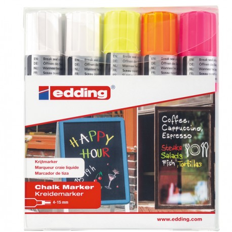 Marcatore a gesso liquido 4090 - punta scalpello - da 4 a 15mm - Edding - astuccio 5 pezzi