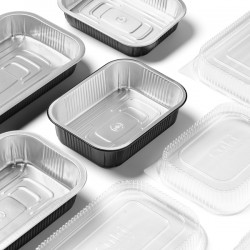 Contenitore alluminio stirato+coperchio in R-PET - 1 porzione - 17,8 x 13,6 x 4,5 cm - Cuki Professional - conf. 25 pezzi
