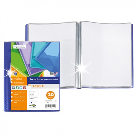 Portalistini Asso TI - personalizzabile - PP liscio - 15 x 21 cm - 20 buste - blu - Sei Rota