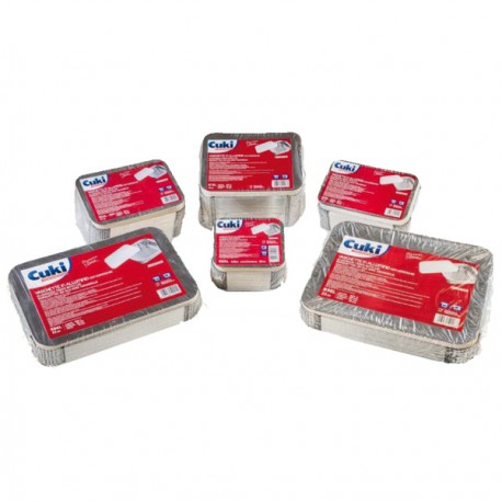 Contenitore in alluminio - 20,2 x 13,7 x 5 cm - 3 porzioni - coperchio incluso - Cuki Professional - pack 50 pezzi