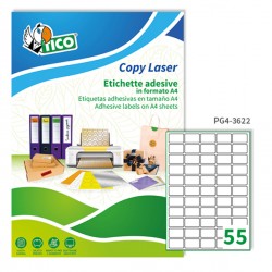 Etichette adesive PG4 - in carta - laser - permanenti - 36 x 22 mm - 55 et/fg - 100 fogli - bianco lucido - Tico