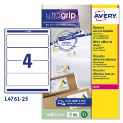 Etichette adesive L4761 - in carta - angoli arrotondati - permanenti - 192 x 61 mm - 4 et/fg - 25 fogli - bianco coprente - Aver