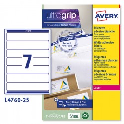 Etichette adesive L4760 - in carta - angoli arrotondati - permanenti - 192 x 38 mm - 7 et/fg - 25 fogli - bianco coprente - Aver