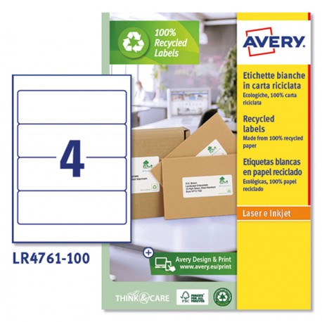 Etichette per raccoglitori - in carta riciclata - permanenti - 61 x 192 mm - 4 et/fg - 100 fogli - bianco - Avery