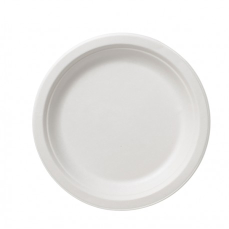 Piatto piano monouso Bio - rotondo - diametro 22 cm - cellulosa/canna da zucchero - bianco - Leone - conf. 50 pezzi