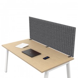Pannello fonoassorbente per scrivania - 155 x 40 cm - morsetti neri - grigio medio