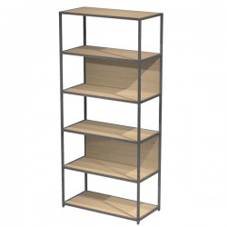 Libreria 6 ripiani Modular - 90 x 44 x 200 cm - struttura metal antracite - rovere