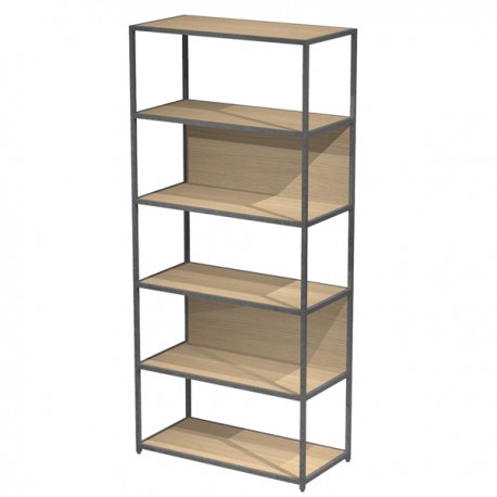 Libreria 6 ripiani Modular - 90 x 44 x 200 cm - struttura metal antracite - rovere