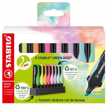 Evidenziatore Stabilo Green Boss - punta a scalpello - tratto 2 - 5mm - colori assortiti - Stabilo - deskset 8 pezzi