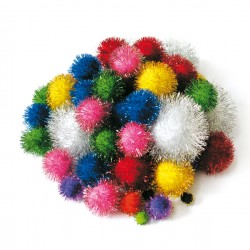 Pompons Lamè - 7-28 mm - colori assortiti - Deco - conf. 40 pezzi