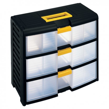 Cassettiera portautensili modulare Store-Age - 3 cassetti - con maniglia - 39,1 x 19,7 x 33,4 cm - PPL - trasparente/nero - Terr