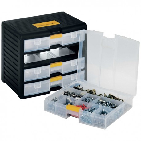 Cassettiera portautensili modulare Store-Age - 4 cassetti - con maniglia - 39,1 x 29 x 33,4 cm - PPL - trasparente/nero - Terry