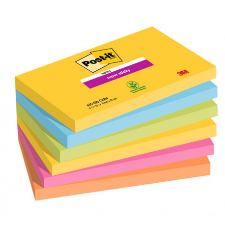 Blocco Post-it Super Sticky - 655-6SS-CARN - 76 x 127 mm - colori Carnival - 90 fogli - Post-it - conf. 6 pezzi