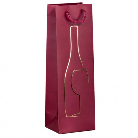 Shopper portabottiglie - con manici in corda - 12 x 37 x 9 cm - rosso - Rex Sadoch