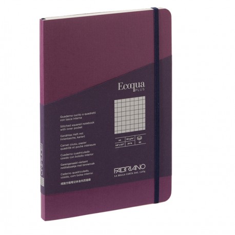 Taccuino Ecoqua Plus - con elastico - rilegatura cucita - A5 - 5 mm - 80 fogli - vino - Fabriano