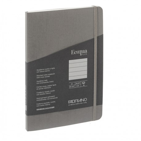 Taccuino Ecoqua Plus - con elastico - rilegatura cucita - A5 - 5 mm - 80 fogli - righe - artracite - Fabriano