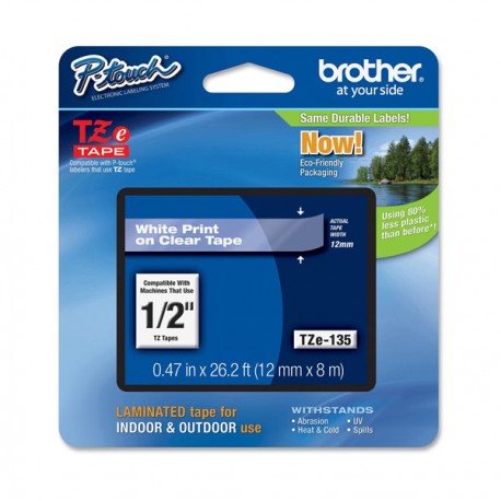 Brother - Nastro - Bianco/Trasparente - TZE135 12mm x 8mt