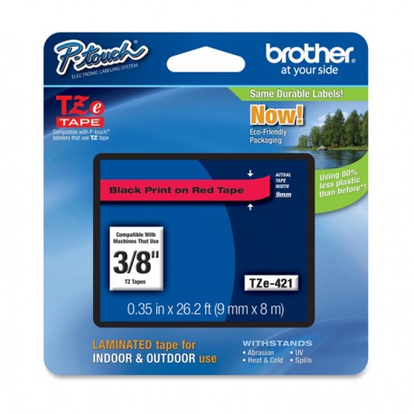 Brother - Nastro - Nero/Rosso - TZE421 - 9mm x 8mt
