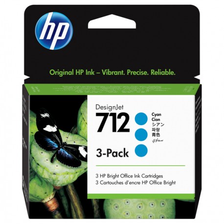 Hp - Conf. 3 Cartucce ink originale - 712 - Ciano - 3ED77A - 29 ml cad