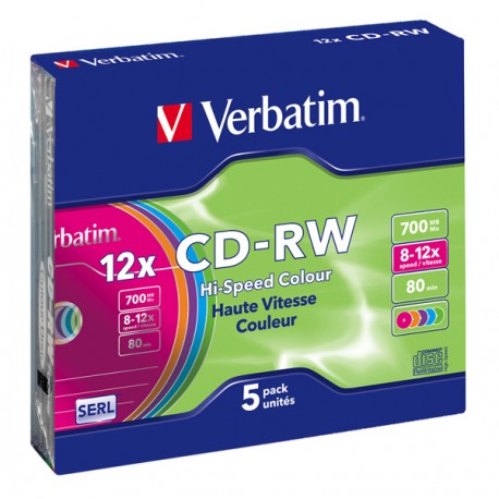 Verbatim - Scatola 5 CD-RW DataLife Plus - slim case - 8X-10X - serigrafato colorato - 43167 - 700MB