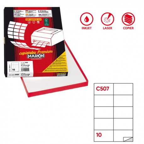 Etichette adesive C/507 - in carta - permanenti - 105 x 59 mm - 10 et/fg - 100 fogli - bianco - Markin