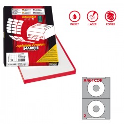 Etichette adesive A/461 - in carta - permanenti - diametro CD 114,5 mm - foro 41 mm - 2 et/fg - 100 fogli - bianco coprente - Ma