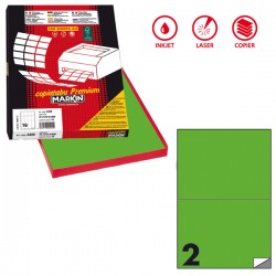 Etichette adesive C/509 - in carta - permanenti - 210 x 148,5 mm - 2 et/fg - 100 fogli - verde fluo - Markin