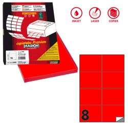 Etichette adesive C/512 - in carta - permanenti - 105 x 74,25 mm - 8 et/fg - 100 fogli - rosso fluo - Markin