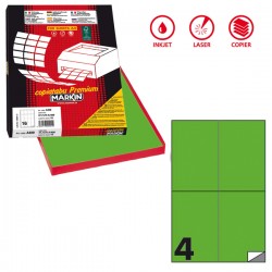 Etichette adesive C/519 - in carta - permanenti - 105 x 148,5 mm - 4 et/fg - 100 fogli - verde fluo - Markin