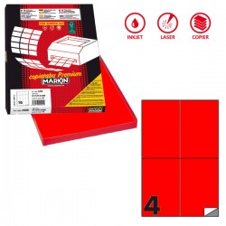 Etichette adesive C/519 - in carta - permanenti - 105 x 148,5 mm - 4 et/fg - 100 fogli - rosso fluo - Markin