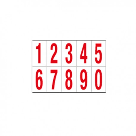 Numeri adesivi da 0 a 9 - in PVC - 70 x 124 mm - 10 et/fg - 1 foglio - rosso/bianco