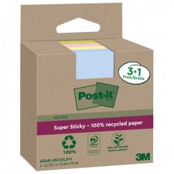 Blocco foglietti Post-it SuperSticky Green - 654R-SSCOL3+1 - 76 x 76 mm - carta riciclata - colori pastello assortiti - 70 fogli