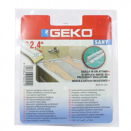 Sigillante adesivo SANY - per doccia e lavabi - 4 cm x 2,4 m - PE - bianco - Geko