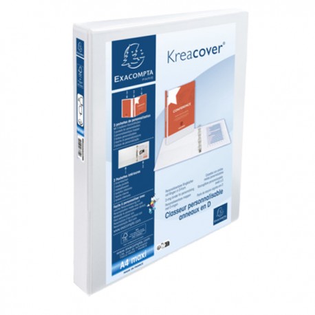 Raccoglitore personalizzabile Kreacover - A4 Maxi - 4 anelli a D 25 mm - dorso 4,7cm - PP - bianco - Exacompta