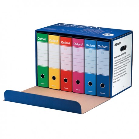 Scatola registratori Oxford G85 - dorso - 8 cm - protocollo 23 x 33 cm - colori assortiti - Esselte - conf. 6 pezzi