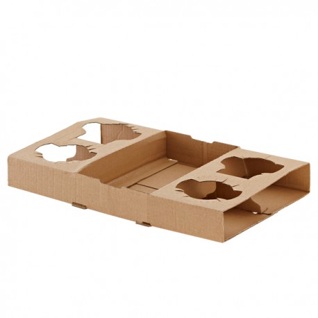 Portabicchiere da asporto - 4 posti - 29 x 17,5 x 3,5 cm - carta kraft - avana - Leone - conf. 50 pezzi