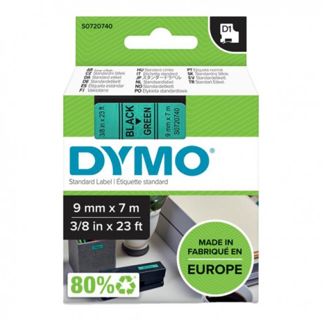Nastro D1 standard 409190 - 9 mm x 7 mt - PL - nero/verde - Dymo