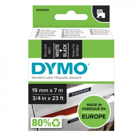 Nastro D1 standard 458110 - 19 mm x 7 mt - PL - bianco/nero - Dymo