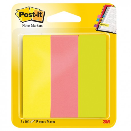 Segnapagina Post-it in carta - 671-3 - 25 x 76 mm - 3 colori Neon - Post-it - conf. 300 pezzi