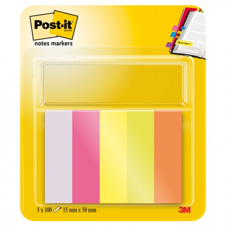 Segnapagina Post-it in carta - 670-5 - 15 x 50 mm - 5 colori Neon - Post-it - conf. 500 pezzi